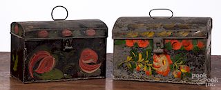 Two painted toleware document boxes