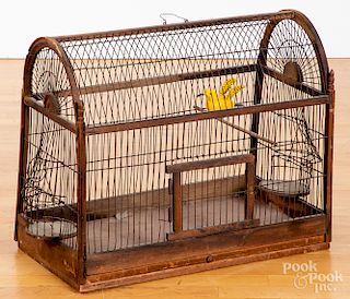 Pine and wire birdcage