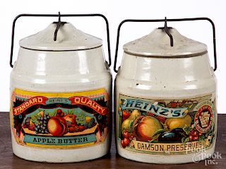 Two H. J. Heinz stoneware lidded crocks