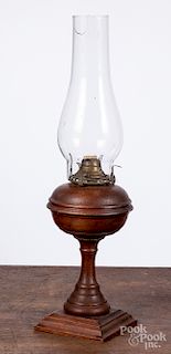 Unusual turned wood kerosene lamp