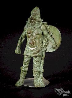 Greek style bronze warrior figure with shield