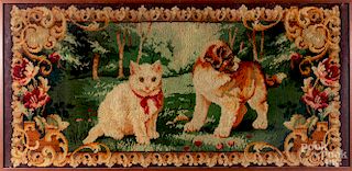 Needlework panel of a cat and dog