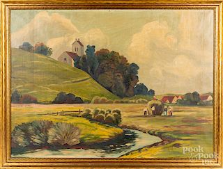 Oil on canvas farm landscape