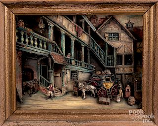 Carved and painted shadowbox street scene