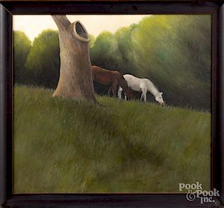Karl Kuerner, oil on canvas landscape with horses
