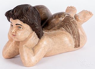 Carved and painted carousel cherub