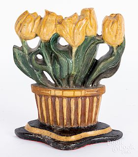 Albany Foundry cast iron basket of tulips doorstop
