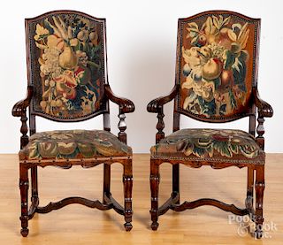 Pair of Continental walnut armchairs