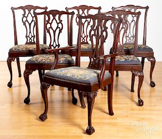 Six Chippendale style mahogany dining chairs