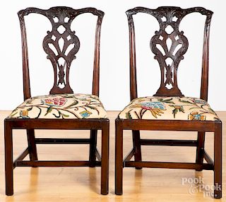 Pair of English carved mahogany dining chairs