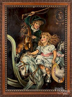 Oil on canvas of a boy and girl