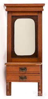 Victorian walnut wall mirror with drawers