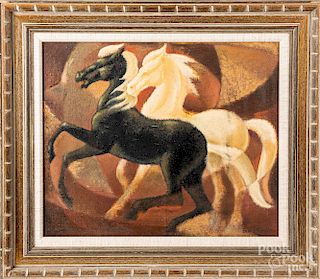 Oil on canvas of two horses