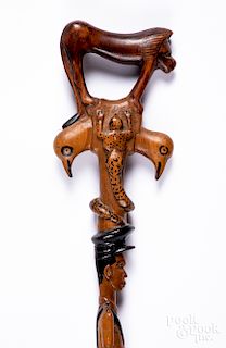 Carved figural folk art walking stick