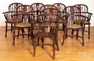Eight assembled English yewwood chairs