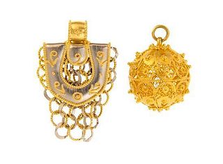 * A Collection of 21 Karat White and Yellow Gold Pendants, 29.00 dwts.