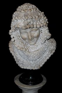 Carved Alabaster Bust of a Woman on Marble Base
