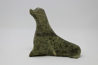 Inuit Carved Stone Sea Lion Figure, Signed