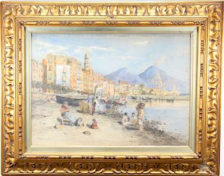 P Muller, Signed Watercolor of Naples Italy