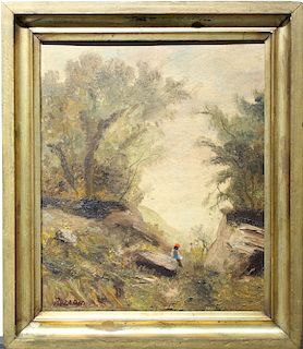 Signed, 20th C. Figure in a Landscape Painting