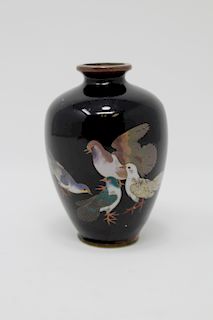 Chinese, Black Ground Enameled Pigeon Vase