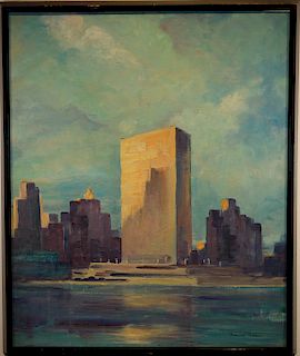 Signed, Painting of United Nations Building (NYC)