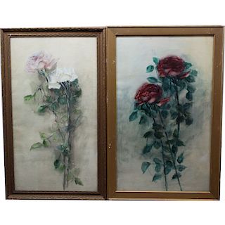 (2) American School Watercolor Paintings of Roses