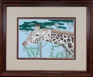 Bernard Scott, Tempera Painting of Giraffe