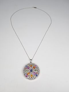 14K White Gold & Colored Sapphire Pendant Necklace