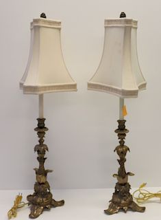 Pair Of Antique Gilt Metal Table Lamps