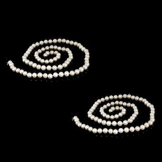 Two (2) Vintage 9.0mm Pearl Necklaces