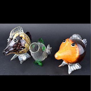 Grouping of Three (3) Murano Fish Figurines