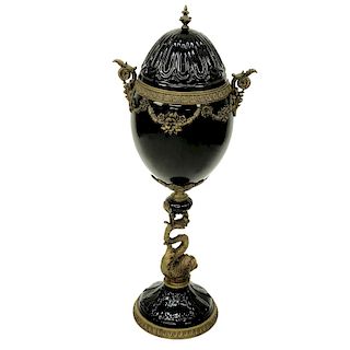 20th C. Empire Style Bronze and Porcelain Urn