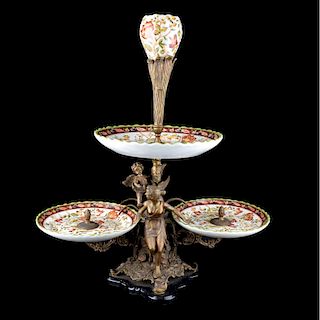 20th Century French Bronze and Porcelain Epergne