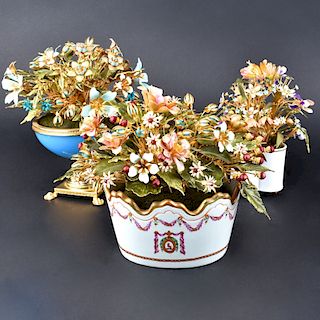 Three (3) Gilt Metal and Enamel Flower Bouquets