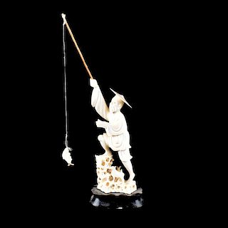 Antique Chinese Carved Ivory Fisherman