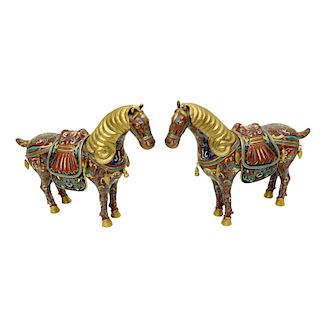 Pair of 19/20th Century Chinese Cloisonne Horses