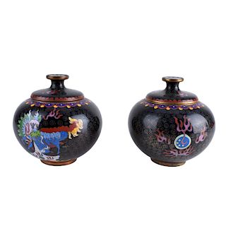 Pair of Chinese Cloisonne Enamel Covered Jars