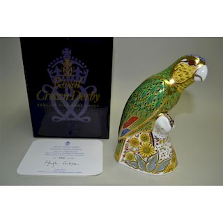 ROYAL CROWN DERBY AMAZON GREEN PARROT PAPERWEIGHT