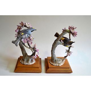 ROYAL WORCESTER MYRTLE WARBLERS AND WEEPING CHERRY, PAIR