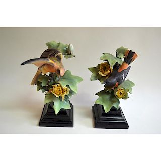 ROYAL WORCESTER BALTIMORE ORIOLES AND TULIP TREE, PAIR