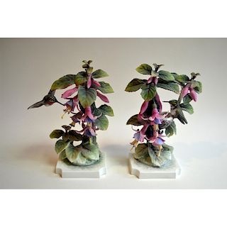 ROYAL WORCESTER HUMMINGBIRDS AND FUCHSIA, PAIR