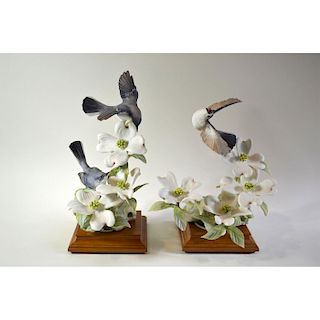 ROYAL WORCESTER BLUE-GREY GNATCATCHER AND DOGWOOD, PAIR