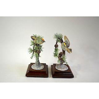 ROYAL WORCESTER GOLD CREST ON LARCH, PAIR