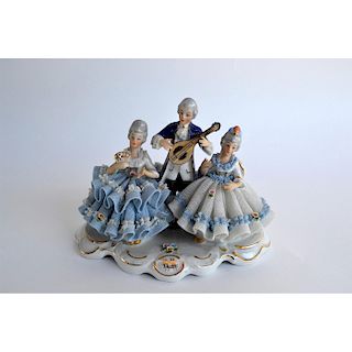 DRESDEN PORCELAIN LADIES AND GENT LACE FIGURINE, BLUE