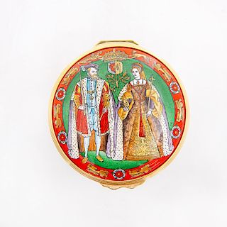HALCYON DAYS ENAMEL BOX QUEEN MARY I AND KING PHILIP