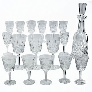 WATERFORD CRYSTAL DECANTER W. TOP, 6 SHERRY, 8 WINE SET
