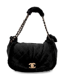 Chanel Black Suede and Fur Bag, 1990-2000s
