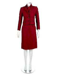 A Nina Ricci Red Tweed Wool Skirt Suit, 1980s
Size 36.