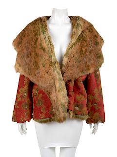 Reversible Tapestry Jacket with Rabbit Fur Shawl Collar, 1990's